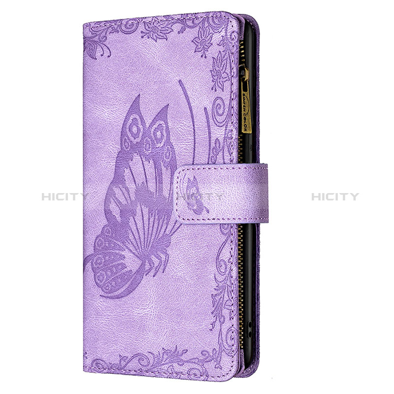 Handytasche Stand Schutzhülle Flip Leder Hülle Schmetterling L08 für Apple iPhone 15 Violett groß