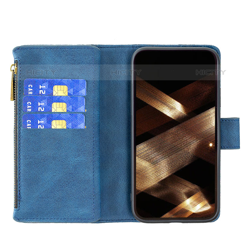 Handytasche Stand Schutzhülle Flip Leder Hülle Schmetterling L08 für Apple iPhone 16 Pro Blau