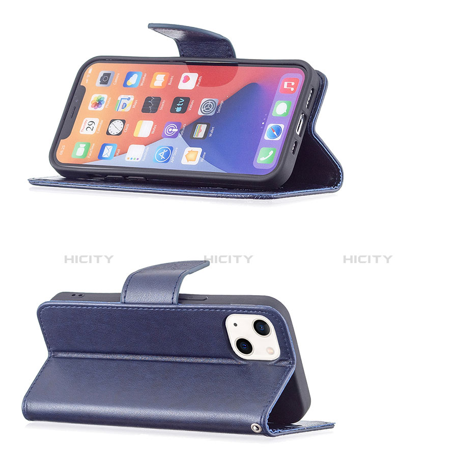 Handytasche Stand Schutzhülle Flip Leder Hülle Schmetterling L09 für Apple iPhone 13 Blau