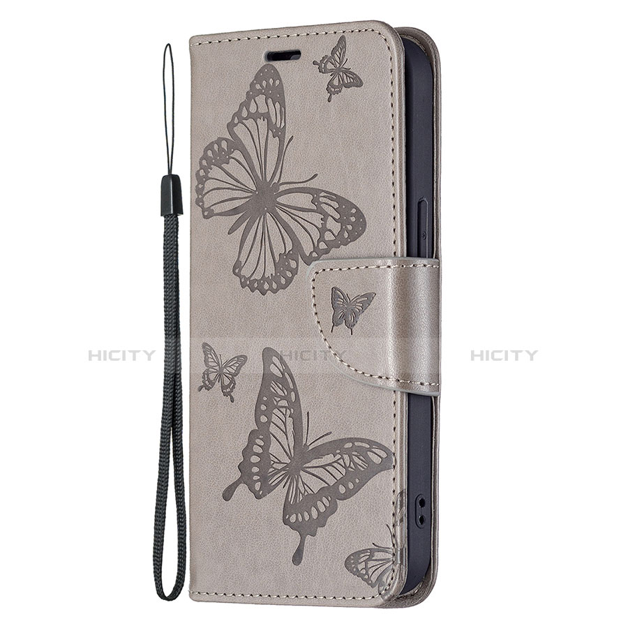 Handytasche Stand Schutzhülle Flip Leder Hülle Schmetterling L09 für Apple iPhone 13 Grau