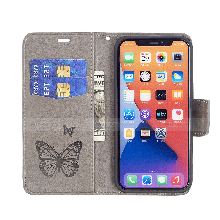 Handytasche Stand Schutzhülle Flip Leder Hülle Schmetterling L09 für Apple iPhone 13 Grau