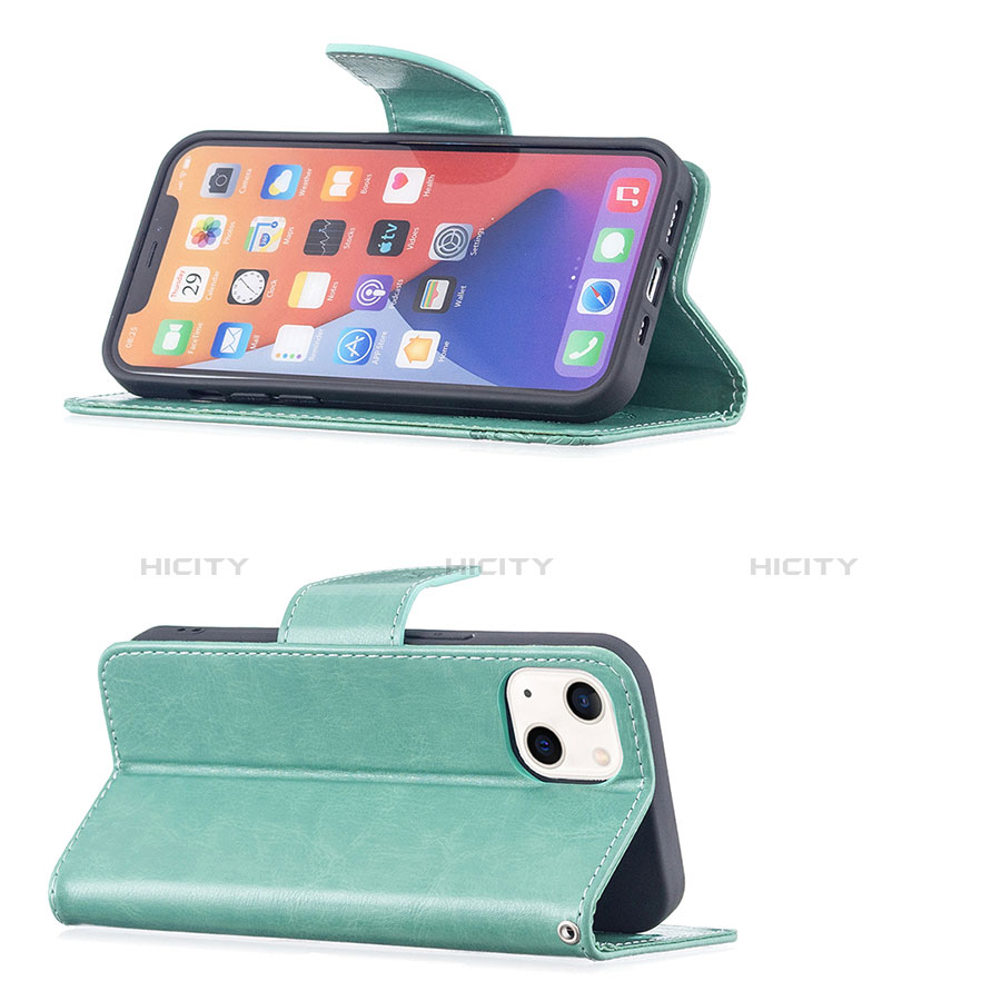 Handytasche Stand Schutzhülle Flip Leder Hülle Schmetterling L09 für Apple iPhone 13 Grün