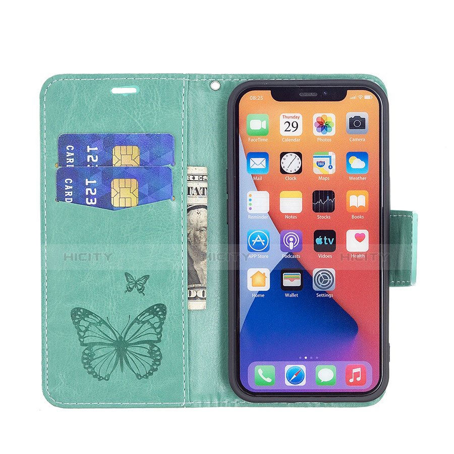 Handytasche Stand Schutzhülle Flip Leder Hülle Schmetterling L09 für Apple iPhone 13 Grün