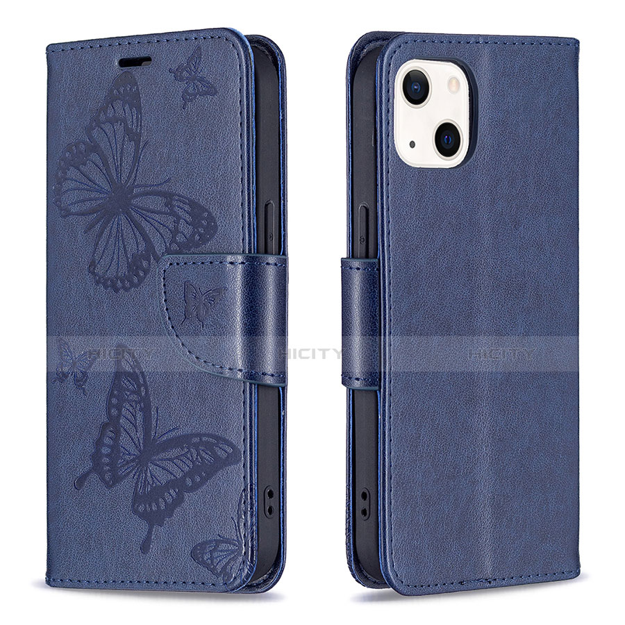 Handytasche Stand Schutzhülle Flip Leder Hülle Schmetterling L09 für Apple iPhone 13 Mini Blau