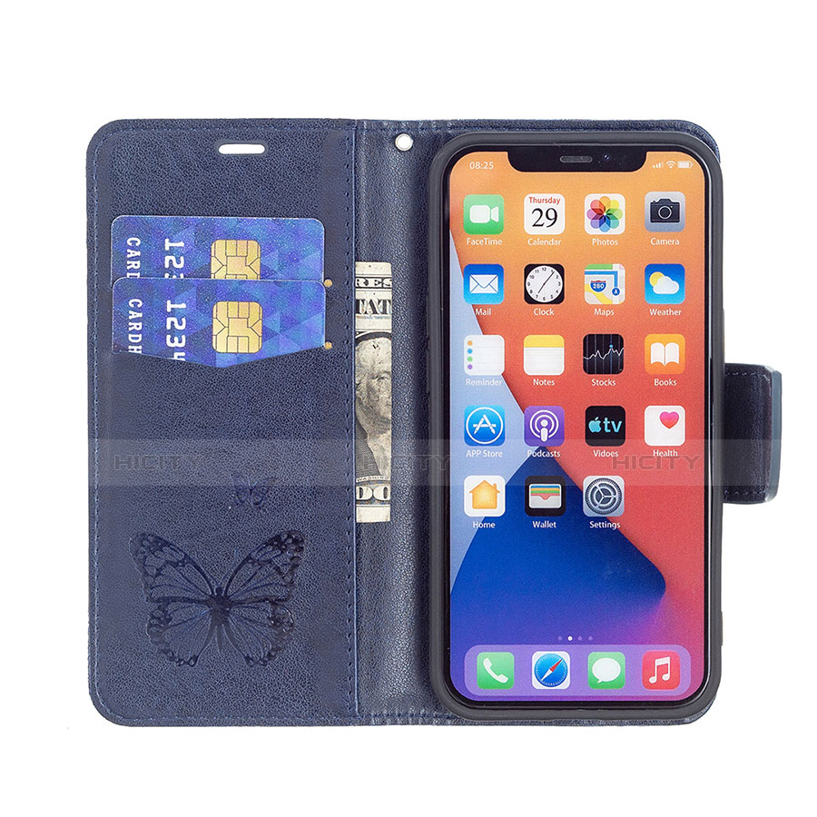 Handytasche Stand Schutzhülle Flip Leder Hülle Schmetterling L09 für Apple iPhone 13 Mini Blau