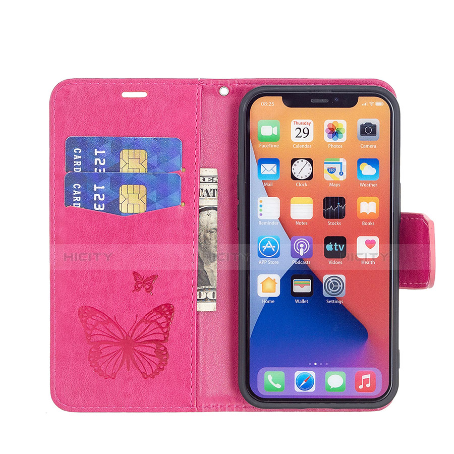 Handytasche Stand Schutzhülle Flip Leder Hülle Schmetterling L09 für Apple iPhone 13 Mini Pink