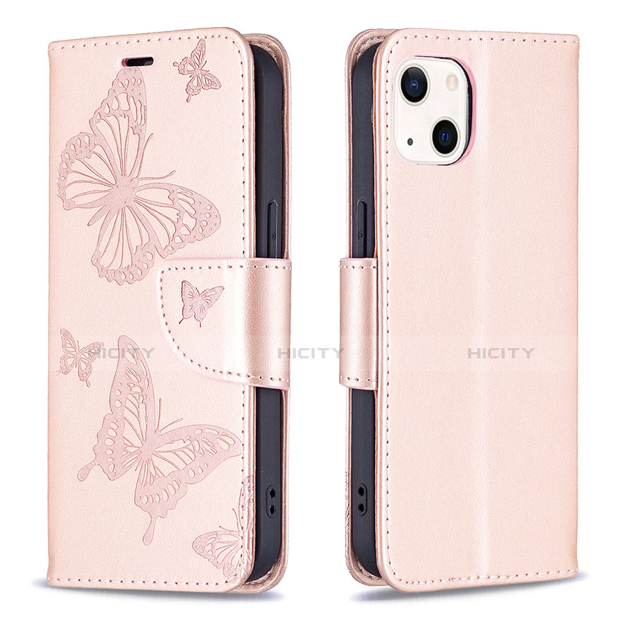 Handytasche Stand Schutzhülle Flip Leder Hülle Schmetterling L09 für Apple iPhone 13 Mini Rosa Plus