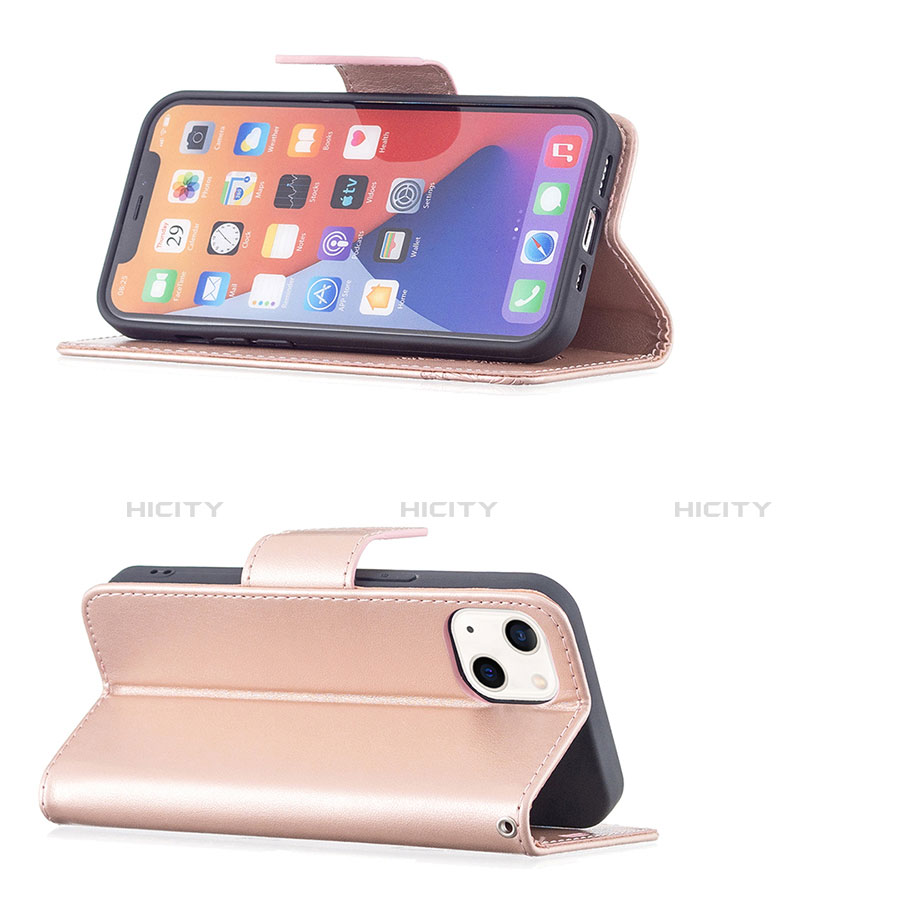 Handytasche Stand Schutzhülle Flip Leder Hülle Schmetterling L09 für Apple iPhone 13 Mini Rosa groß