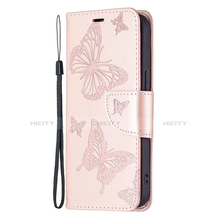 Handytasche Stand Schutzhülle Flip Leder Hülle Schmetterling L09 für Apple iPhone 13 Mini Rosa groß