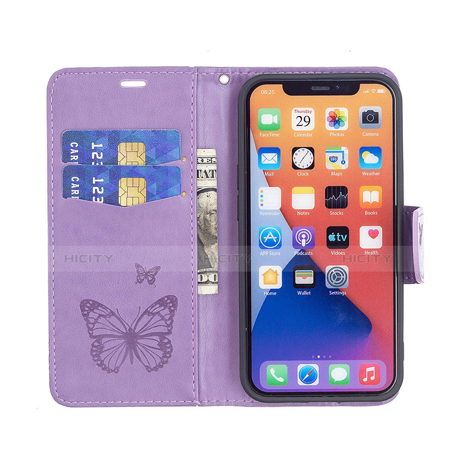 Handytasche Stand Schutzhülle Flip Leder Hülle Schmetterling L09 für Apple iPhone 13 Mini Violett