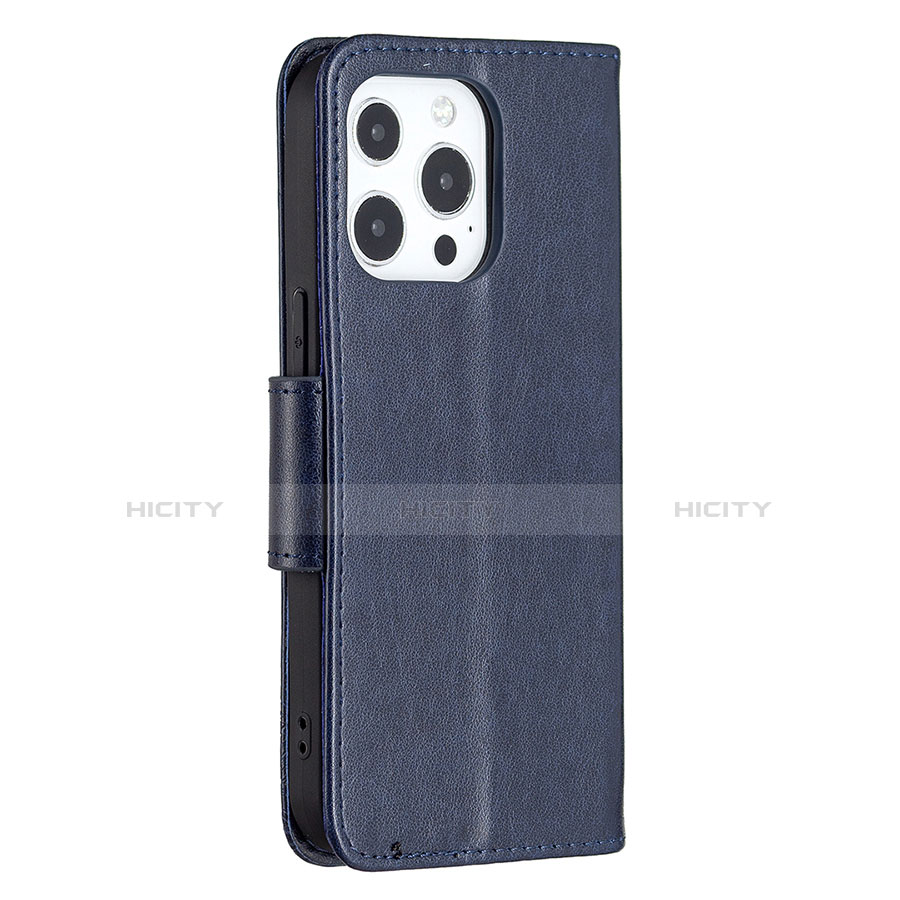 Handytasche Stand Schutzhülle Flip Leder Hülle Schmetterling L09 für Apple iPhone 13 Pro Blau groß