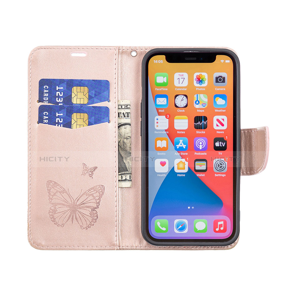 Handytasche Stand Schutzhülle Flip Leder Hülle Schmetterling L09 für Apple iPhone 13 Pro Max Rosa