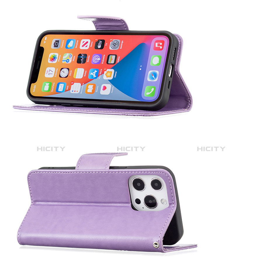 Handytasche Stand Schutzhülle Flip Leder Hülle Schmetterling L09 für Apple iPhone 13 Pro Max Violett