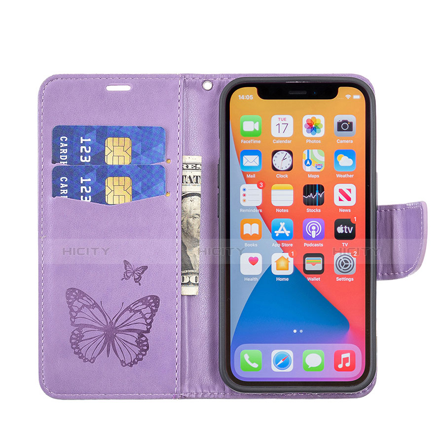 Handytasche Stand Schutzhülle Flip Leder Hülle Schmetterling L09 für Apple iPhone 13 Pro Violett