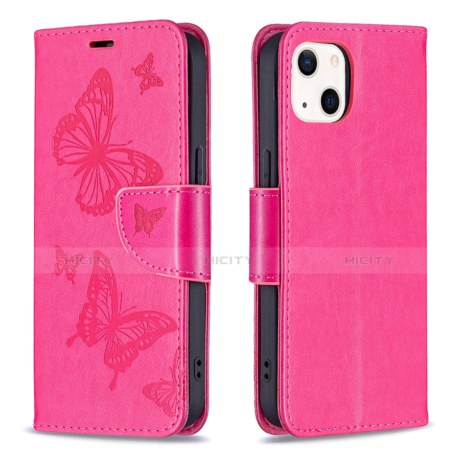 Handytasche Stand Schutzhülle Flip Leder Hülle Schmetterling L09 für Apple iPhone 14 Plus Pink