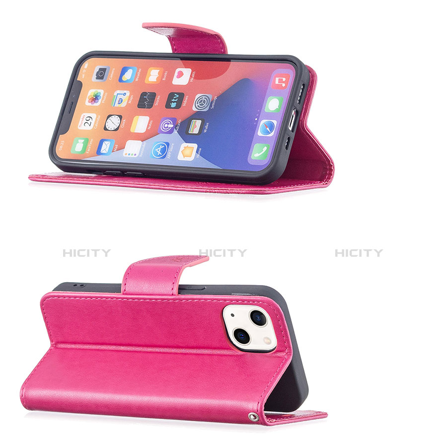 Handytasche Stand Schutzhülle Flip Leder Hülle Schmetterling L09 für Apple iPhone 14 Plus Pink