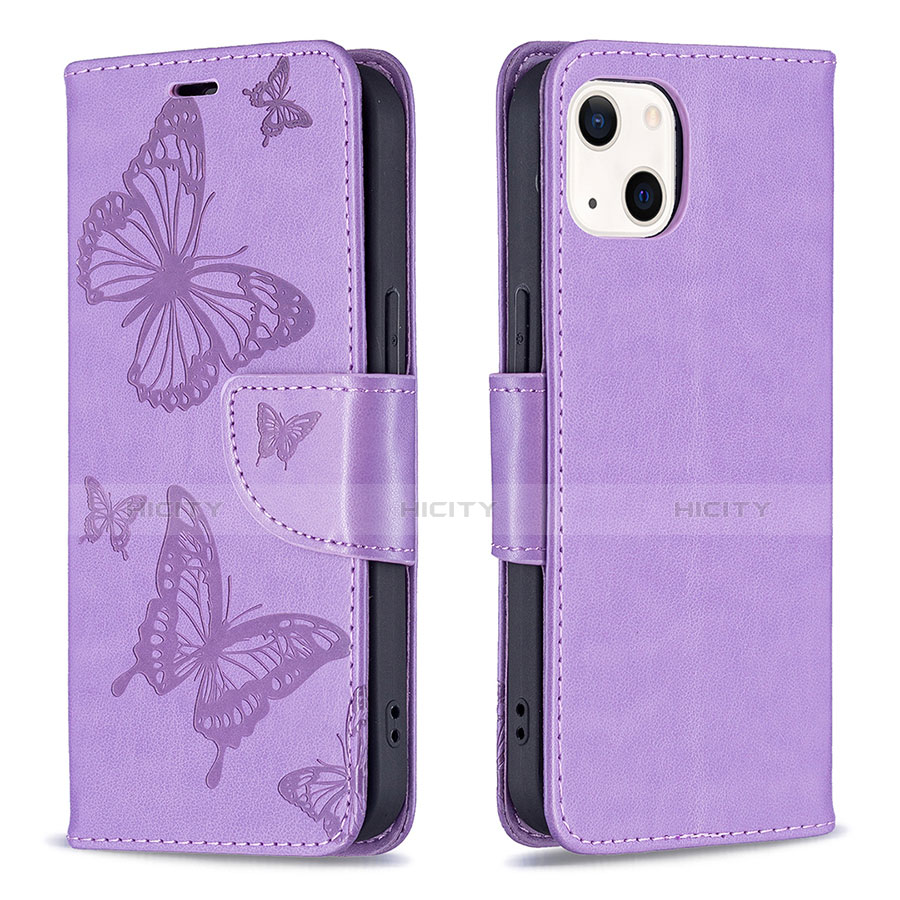 Handytasche Stand Schutzhülle Flip Leder Hülle Schmetterling L09 für Apple iPhone 14 Plus Violett