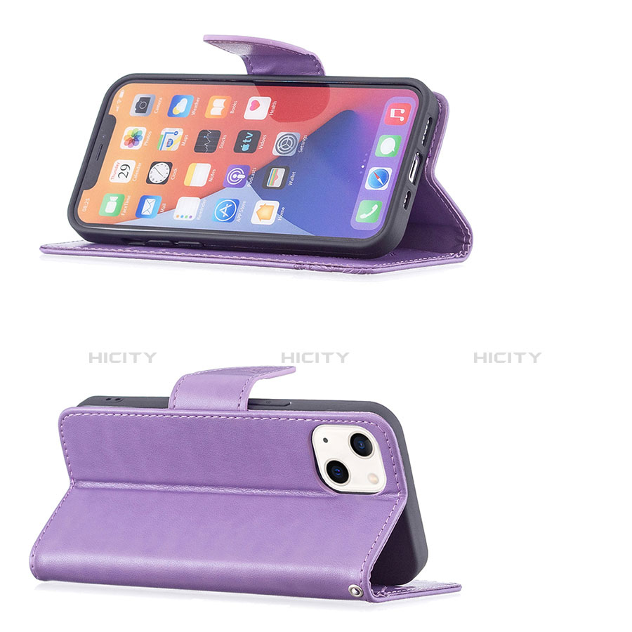 Handytasche Stand Schutzhülle Flip Leder Hülle Schmetterling L09 für Apple iPhone 14 Plus Violett