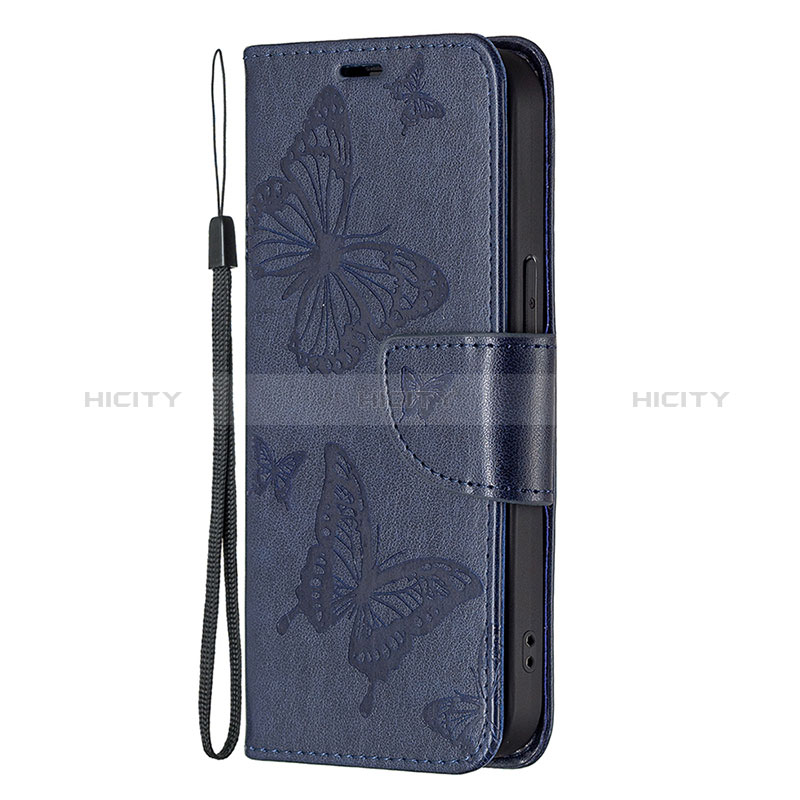 Handytasche Stand Schutzhülle Flip Leder Hülle Schmetterling L09 für Apple iPhone 14 Pro Blau groß