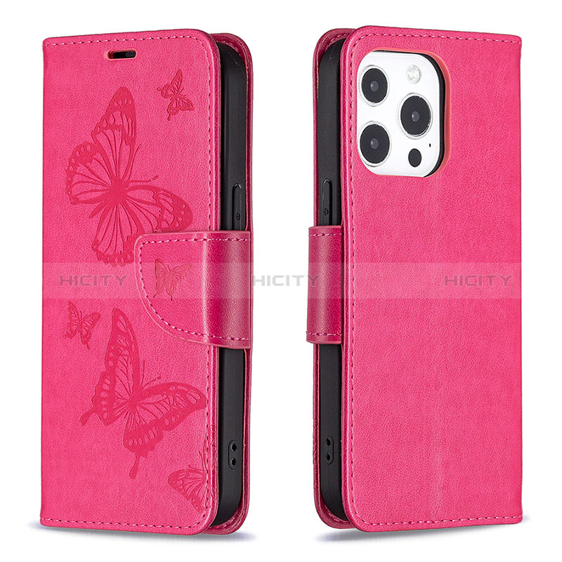 Handytasche Stand Schutzhülle Flip Leder Hülle Schmetterling L09 für Apple iPhone 14 Pro Pink