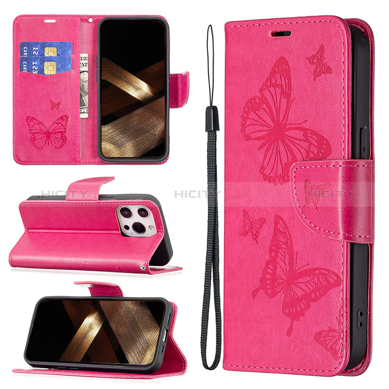 Handytasche Stand Schutzhülle Flip Leder Hülle Schmetterling L09 für Apple iPhone 14 Pro Pink