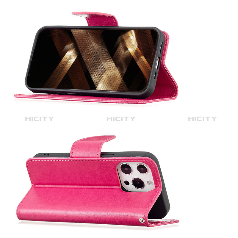 Handytasche Stand Schutzhülle Flip Leder Hülle Schmetterling L09 für Apple iPhone 14 Pro Pink