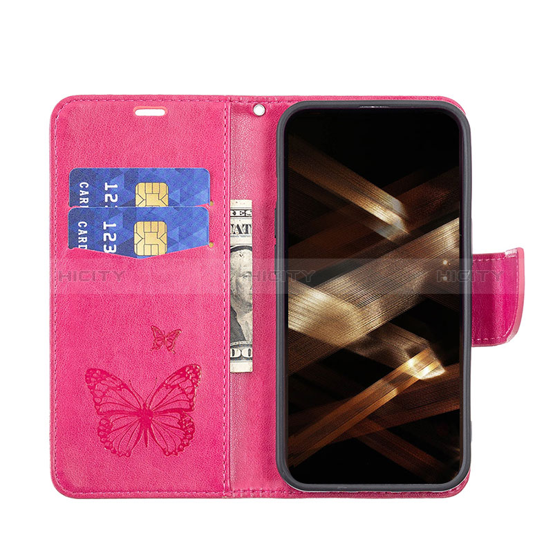 Handytasche Stand Schutzhülle Flip Leder Hülle Schmetterling L09 für Apple iPhone 14 Pro Pink