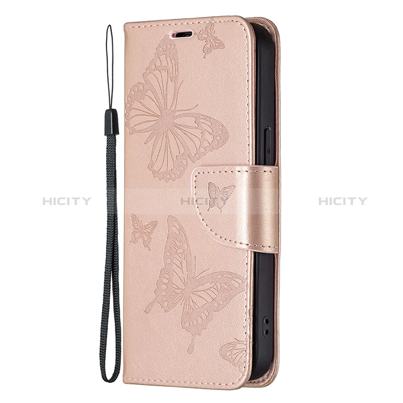 Handytasche Stand Schutzhülle Flip Leder Hülle Schmetterling L09 für Apple iPhone 14 Pro Rosa groß