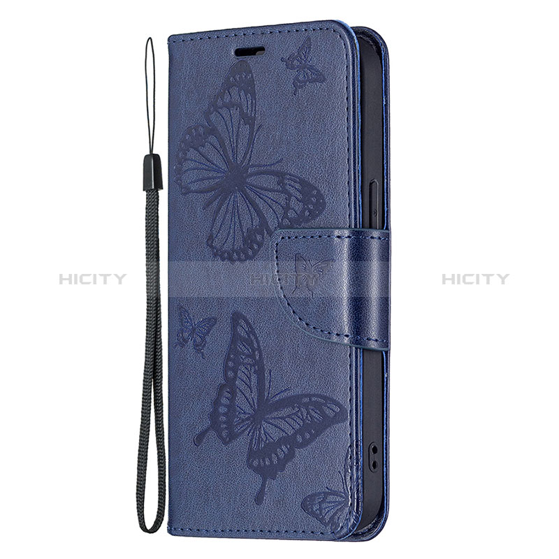 Handytasche Stand Schutzhülle Flip Leder Hülle Schmetterling L09 für Apple iPhone 15 Blau groß