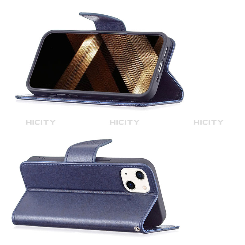 Handytasche Stand Schutzhülle Flip Leder Hülle Schmetterling L09 für Apple iPhone 15 Blau groß