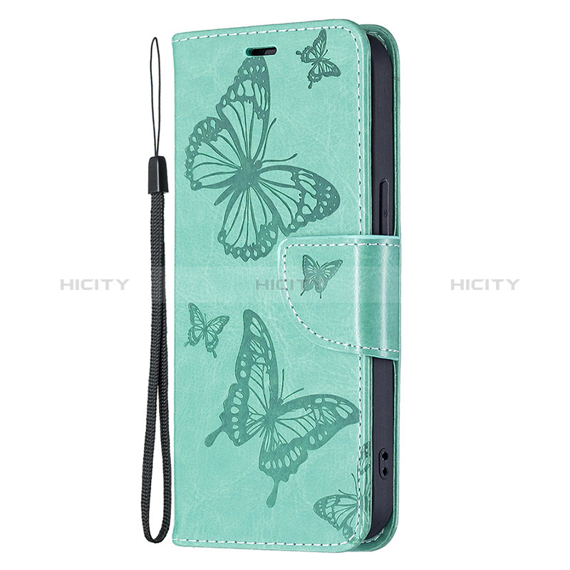 Handytasche Stand Schutzhülle Flip Leder Hülle Schmetterling L09 für Apple iPhone 15 Grün