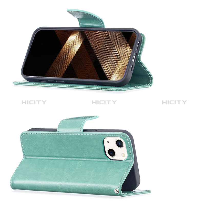 Handytasche Stand Schutzhülle Flip Leder Hülle Schmetterling L09 für Apple iPhone 15 Grün