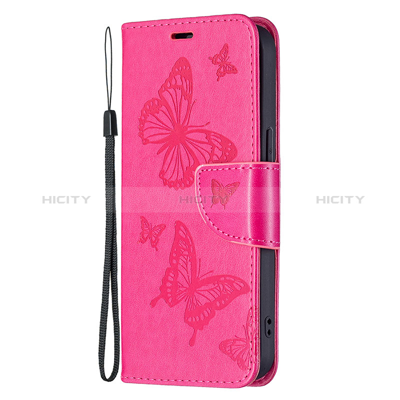 Handytasche Stand Schutzhülle Flip Leder Hülle Schmetterling L09 für Apple iPhone 15 Pink groß