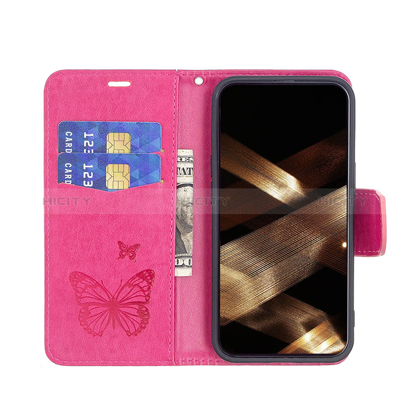 Handytasche Stand Schutzhülle Flip Leder Hülle Schmetterling L09 für Apple iPhone 15 Pink groß