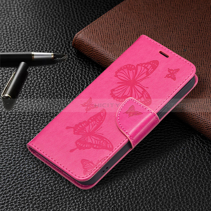 Handytasche Stand Schutzhülle Flip Leder Hülle Schmetterling L09 für Apple iPhone 15 Plus Pink