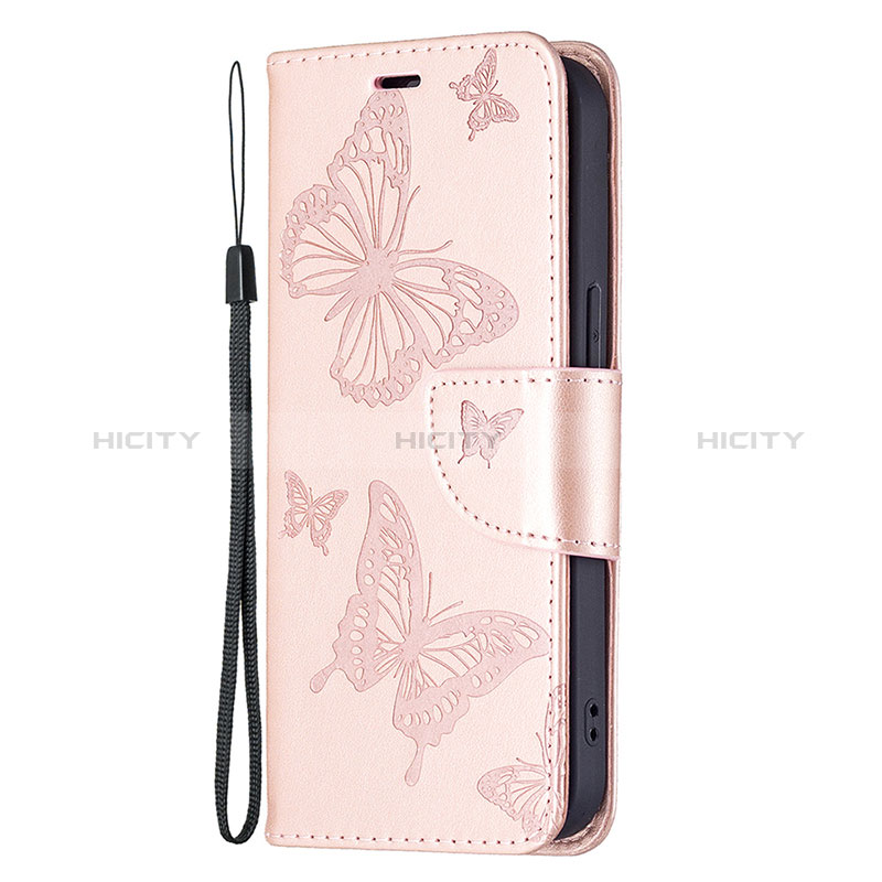 Handytasche Stand Schutzhülle Flip Leder Hülle Schmetterling L09 für Apple iPhone 15 Plus Rosa