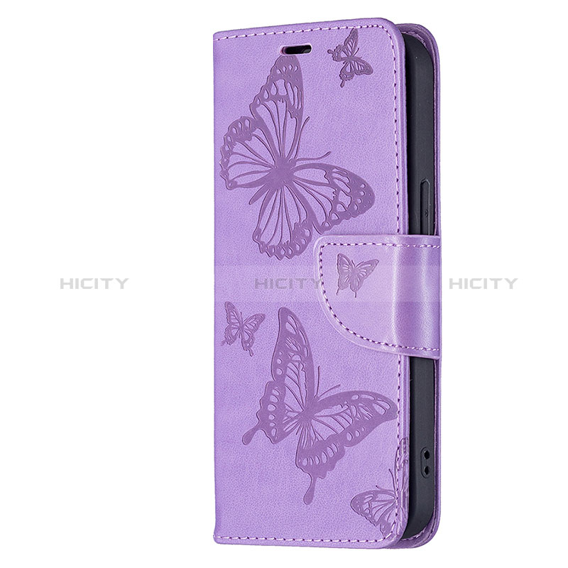 Handytasche Stand Schutzhülle Flip Leder Hülle Schmetterling L09 für Apple iPhone 15 Plus Violett