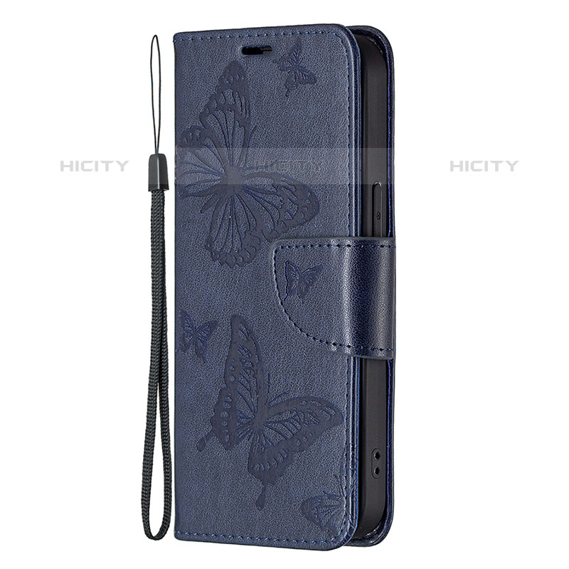 Handytasche Stand Schutzhülle Flip Leder Hülle Schmetterling L09 für Apple iPhone 15 Pro Max Blau