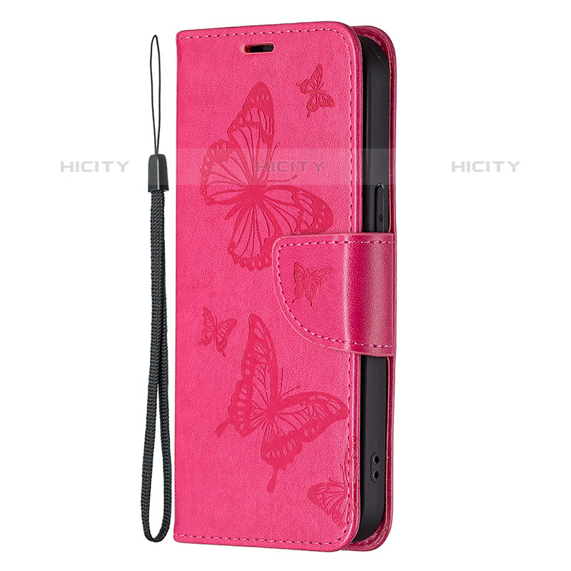 Handytasche Stand Schutzhülle Flip Leder Hülle Schmetterling L09 für Apple iPhone 15 Pro Max Pink groß