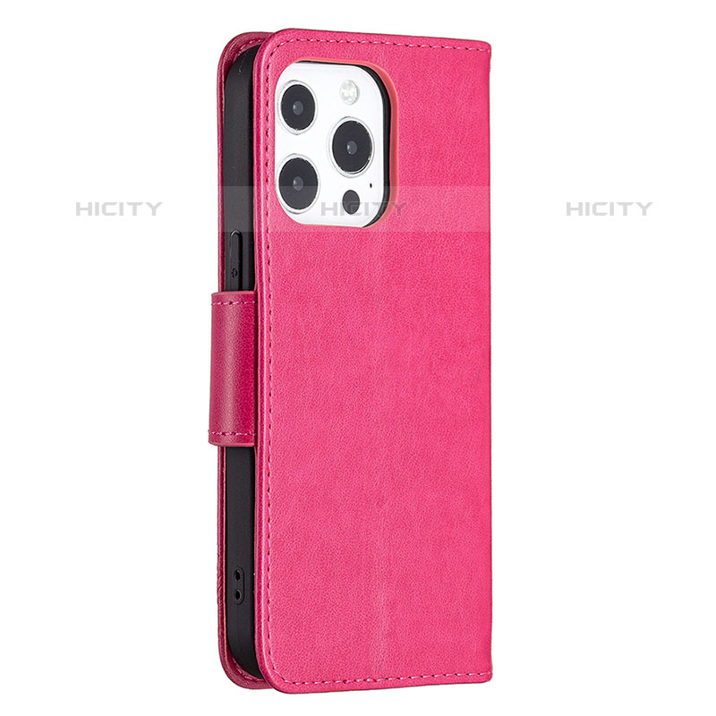 Handytasche Stand Schutzhülle Flip Leder Hülle Schmetterling L09 für Apple iPhone 15 Pro Max Pink groß