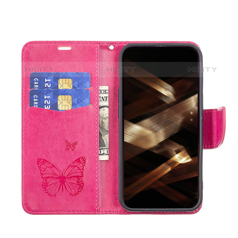 Handytasche Stand Schutzhülle Flip Leder Hülle Schmetterling L09 für Apple iPhone 15 Pro Max Pink groß