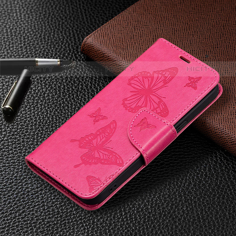 Handytasche Stand Schutzhülle Flip Leder Hülle Schmetterling L09 für Apple iPhone 15 Pro Max Pink groß