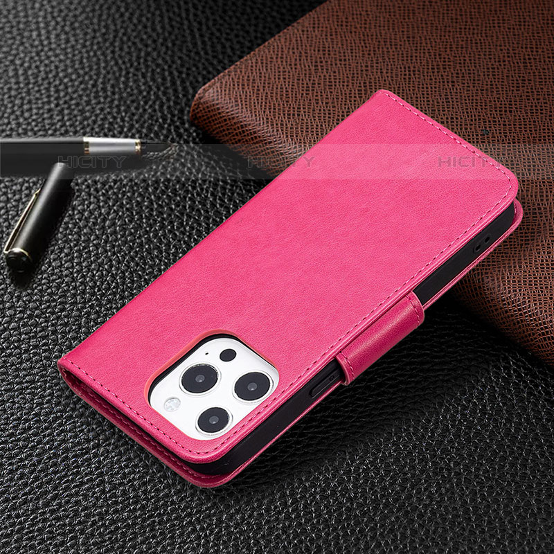 Handytasche Stand Schutzhülle Flip Leder Hülle Schmetterling L09 für Apple iPhone 15 Pro Max Pink groß