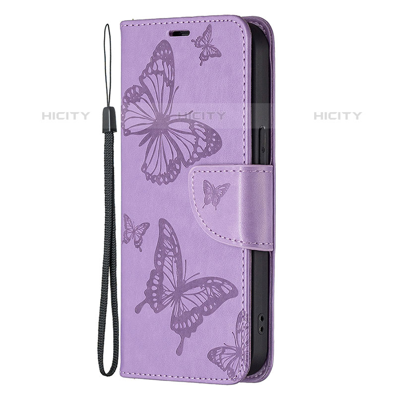 Handytasche Stand Schutzhülle Flip Leder Hülle Schmetterling L09 für Apple iPhone 15 Pro Max Violett