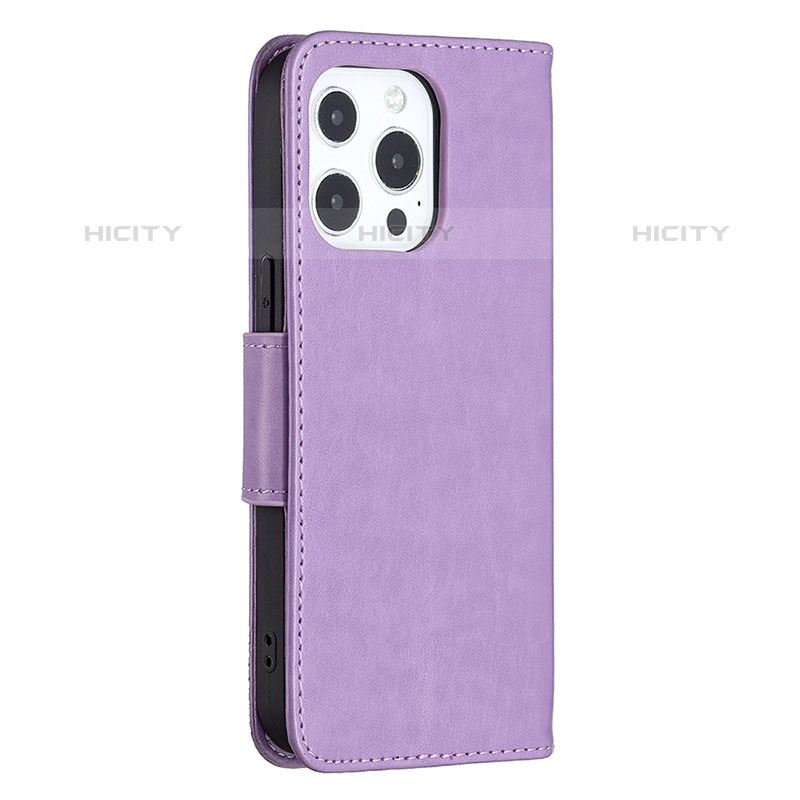 Handytasche Stand Schutzhülle Flip Leder Hülle Schmetterling L09 für Apple iPhone 15 Pro Max Violett