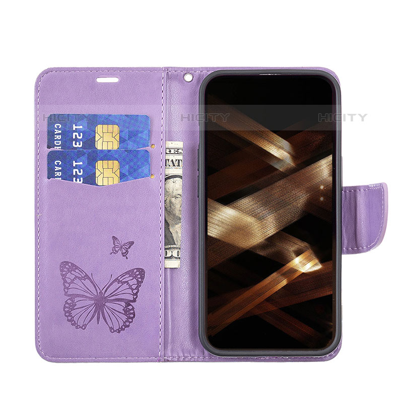 Handytasche Stand Schutzhülle Flip Leder Hülle Schmetterling L09 für Apple iPhone 15 Pro Max Violett