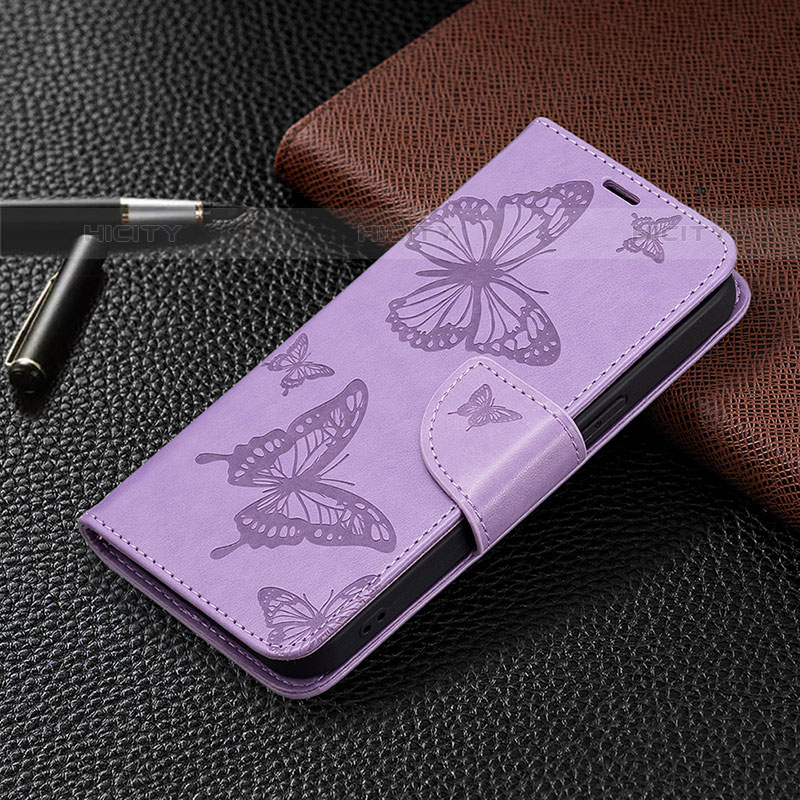 Handytasche Stand Schutzhülle Flip Leder Hülle Schmetterling L09 für Apple iPhone 15 Pro Max Violett