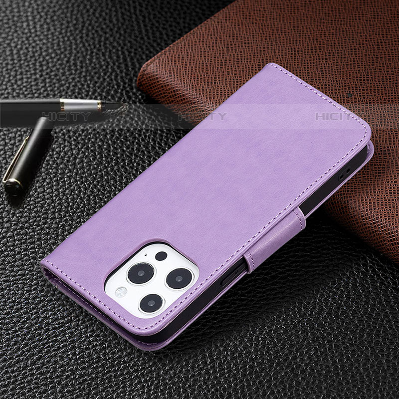 Handytasche Stand Schutzhülle Flip Leder Hülle Schmetterling L09 für Apple iPhone 15 Pro Max Violett