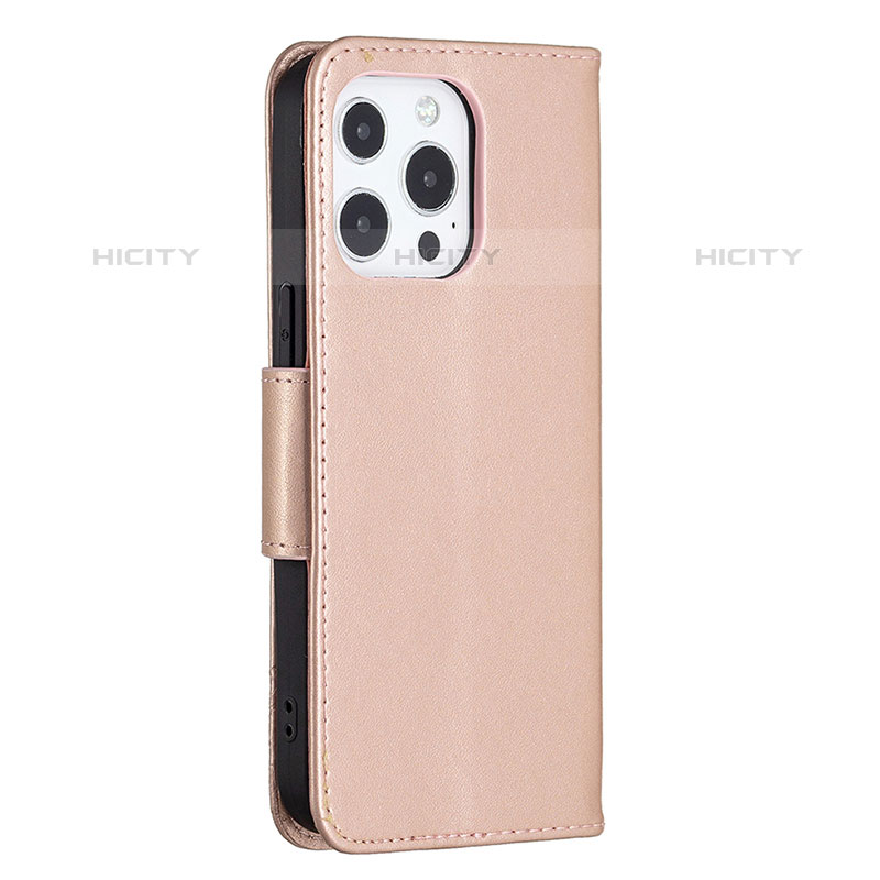 Handytasche Stand Schutzhülle Flip Leder Hülle Schmetterling L09 für Apple iPhone 15 Pro Rosa groß