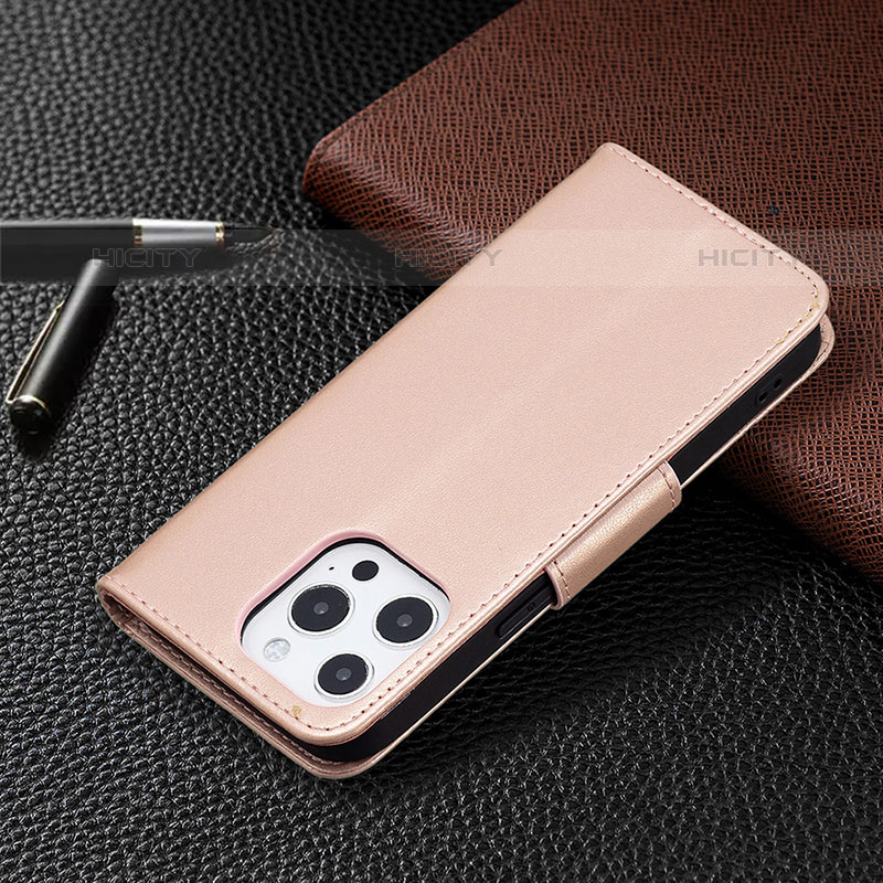 Handytasche Stand Schutzhülle Flip Leder Hülle Schmetterling L09 für Apple iPhone 15 Pro Rosa groß